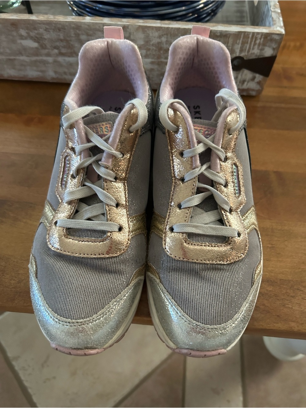 Skechers Metallic Rose Gold and Gray Women's Sneakers